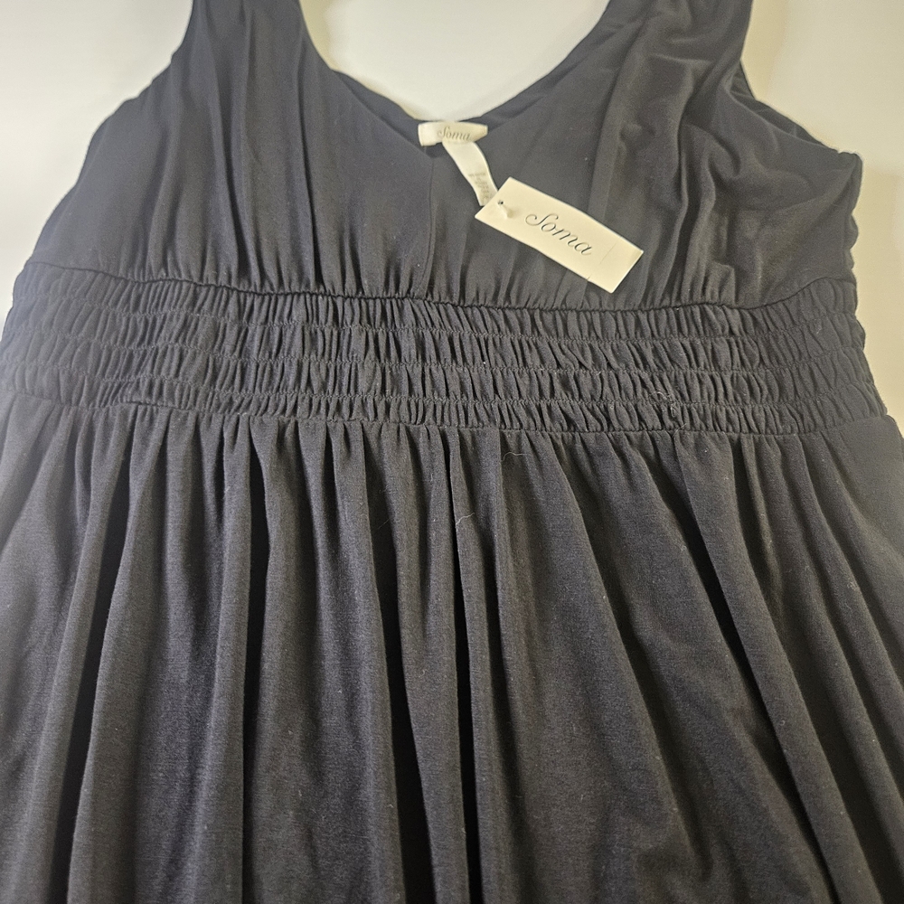 Soma Women's Black Midi Dress with Smocked Waist - Picture 4 of 7